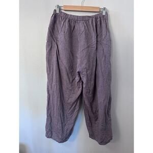 FLAX By Jeanne Engelhart 100% Linen Wide Leg Pants Elastic Waist Purple Size L